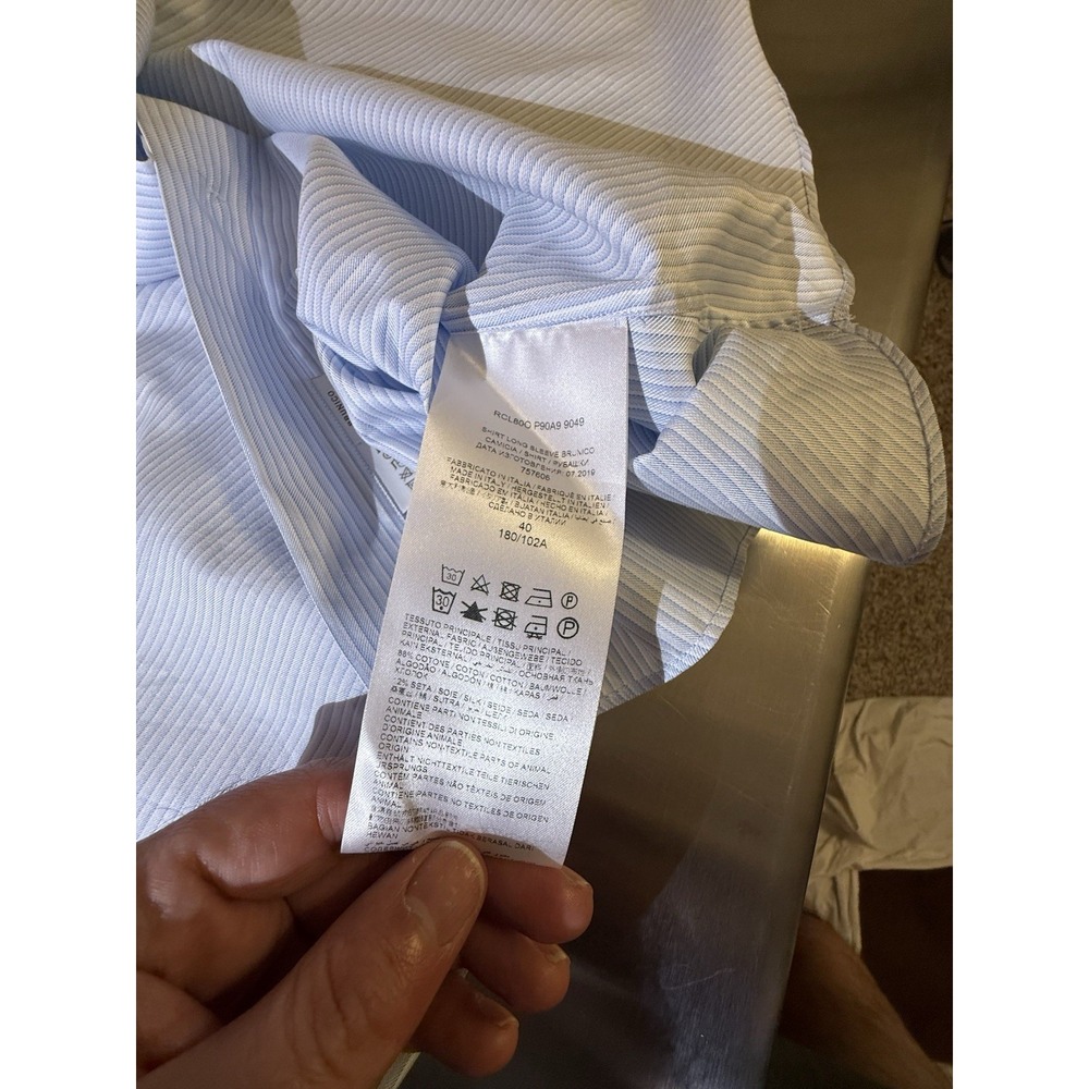 Brioni Men's Dress Shirt Blue/White Striped Silk Cotton Long Sleeve Button Up - Picture 11 of 16